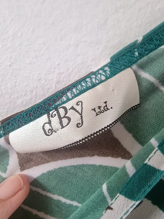 GBY Wrap Dress Size 14 Green Brown Geometric Stretch Faux Wrap USA Made - Picture 2 of 11